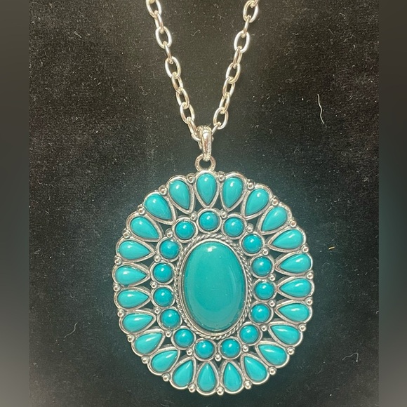 Large Navajo faux turquoise medallion necklace - Picture 1 of 4